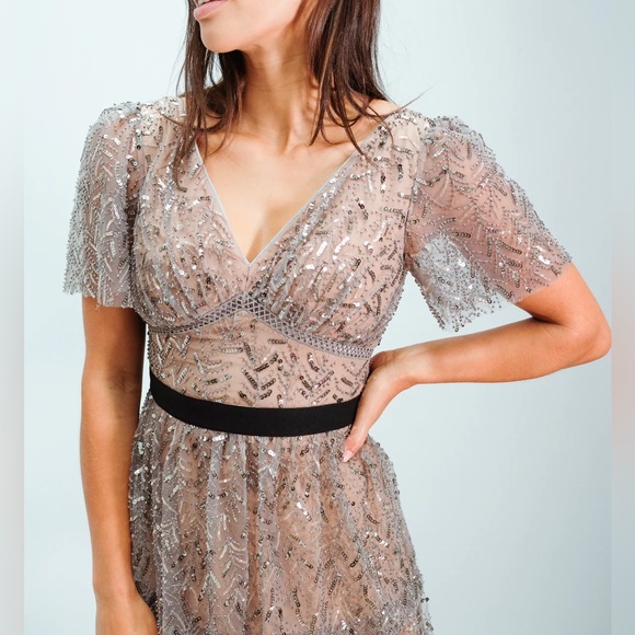 Grey leaf sequin midi dress - Picture 4 of 13